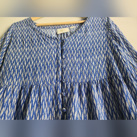 Anthropologie Maeve Lila Tunic blouse Top blue Women Sm Button Tiered Boho poet - Picture 4 of 8